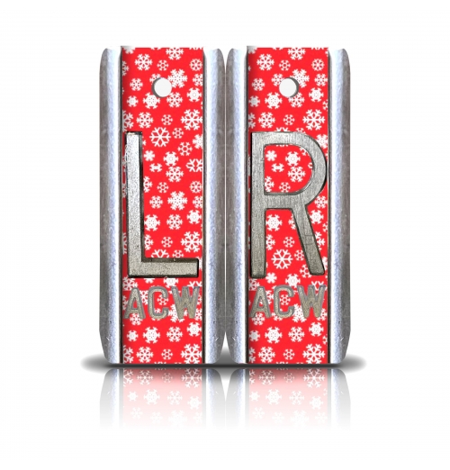 1 7/8" Height Aluminum Style Custom X Ray Markers, Red SnowFlakes Design